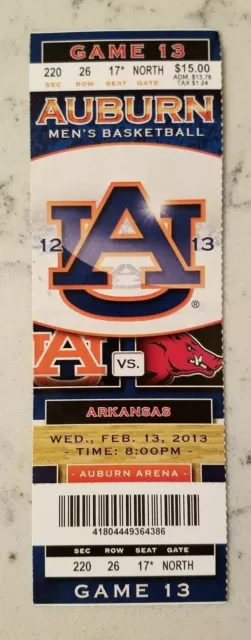Auburn Tigers Arkansas Razorbacks Basketball Ticket 2/13 2013 BJ Young 25 Stub