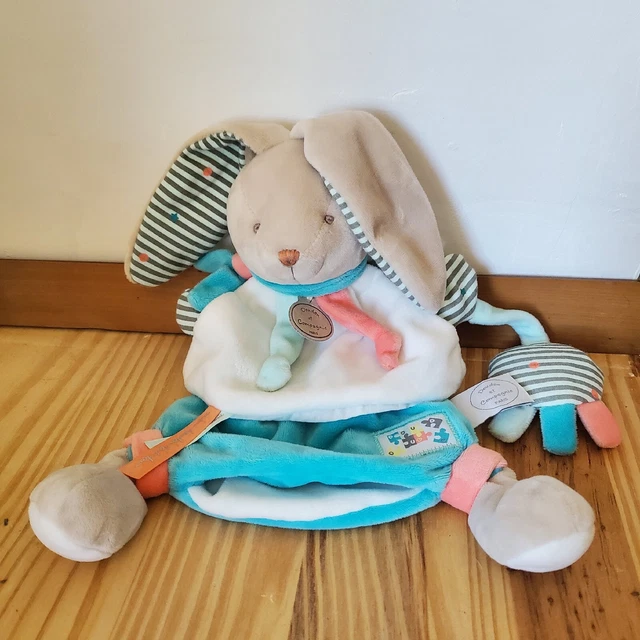 Doudou Et Compagnie Lapin marionnette Happy Puzzle Blanc Bleu