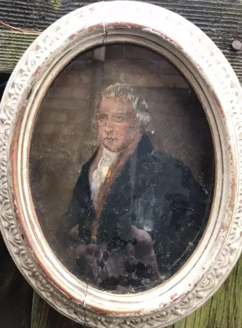 Antique Regency gentleman painting on copper portrait unsigned folk art naive