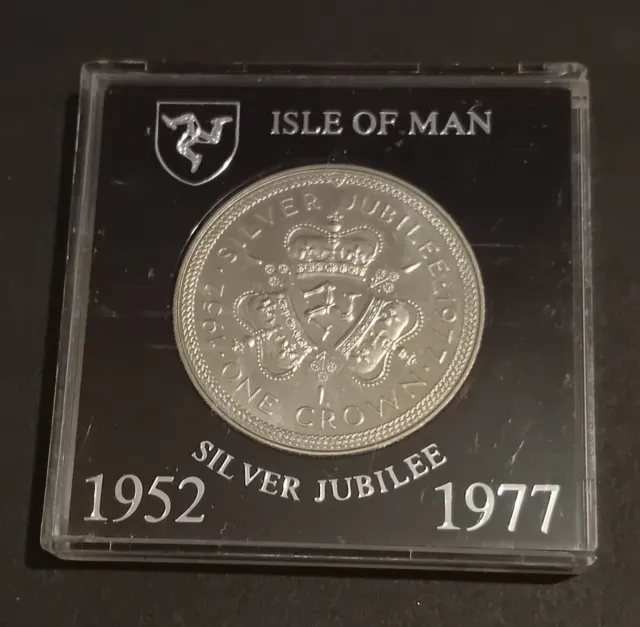 1977 Boxed IoM Isle of Man Crown Coin - QEII Silver Jubilee / 25 Years