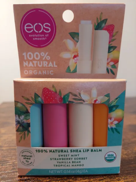 eos 100% Natural & Organic Lip Balm Sticks, Lip Care Variety Pack 4 flavors