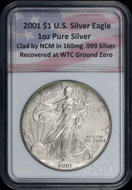 2001 American Silver Eagle Recovered at World Trade Center Ground Zero in Holder