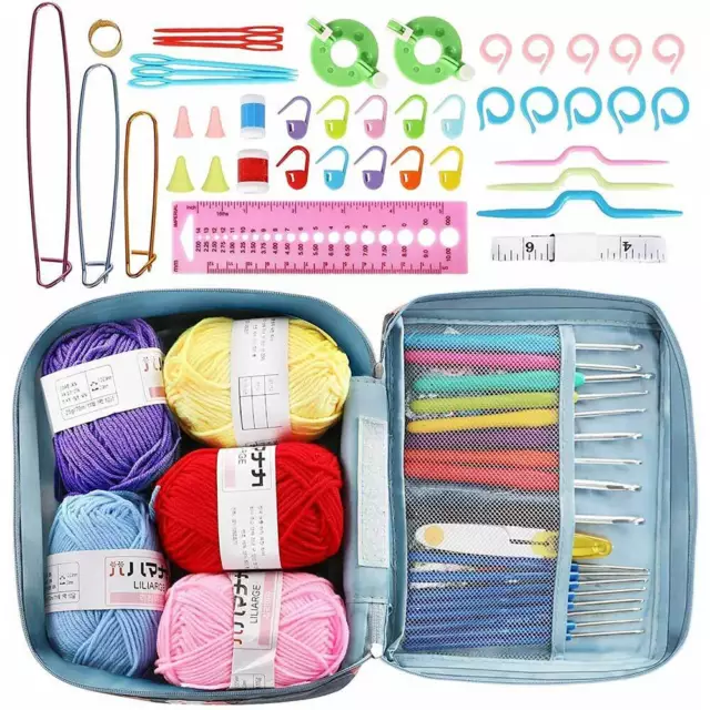 67Pcs Ergonomic Crochet Hook Set 5 Rolls Yarn Knitting Needles Kit For Starters