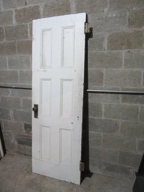 ~ ANTIQUE OAK 6 PANEL DOOR WITH HARDWARE RR ~ 28 x 81.5 ARCHITECTURAL SALVAGE 10
