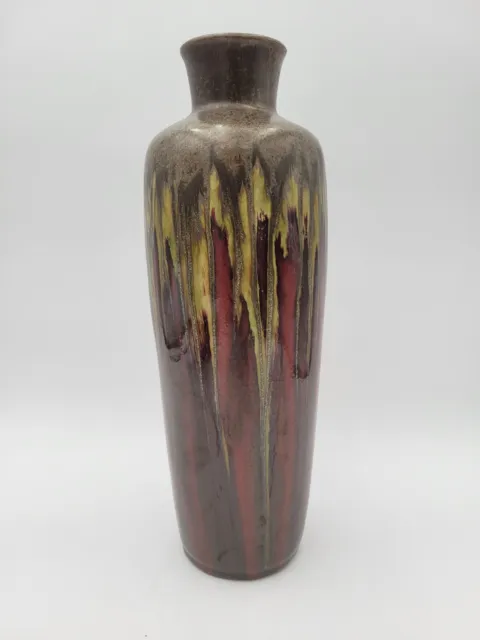 Pier 1 Drip Glaze Pottery Vase 13” Brown Red Tan Golden Green Accent Decor