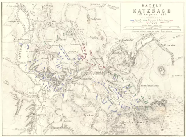 BATTLE OF THE KATZBACH. 26th Aug 1813. Poland. Napoleonic Wars 1848 old map