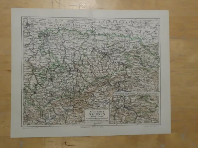 Orig.(1906) Lithographie Landkarte Königreich Sachsen
