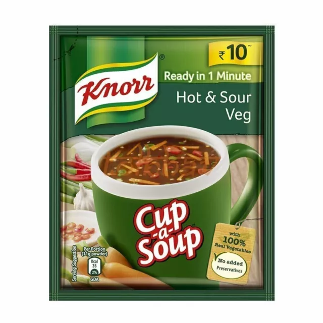 Paquete de 10 KNORR Cup a Soup Instant Hot & Sour Veg 10,5 g cada uno