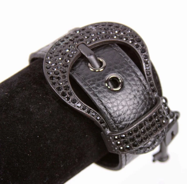 Black Buckle Leather Band & Rhinestone Bracelet Fashion Costume Jewelry jxl3 New