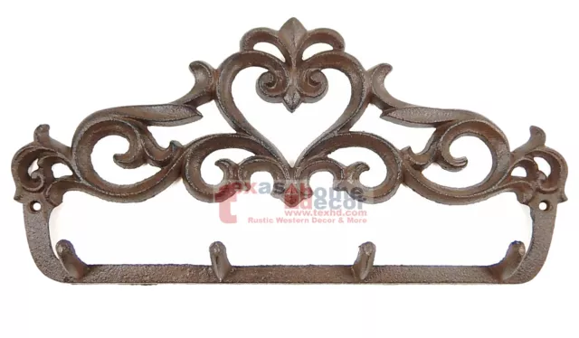 Cast Iron Fleur De Lis Scrolls Key Holder Wall Mounted Coat Rack Antique Style