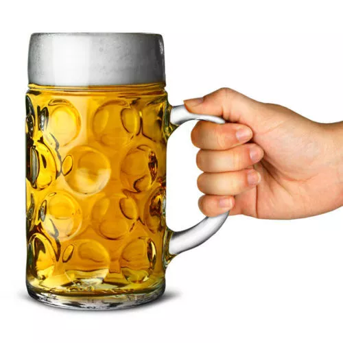 German Beer Stein Glass 1L Dimpled Mug Tankard Drink Pint Cider Bar Pub 2