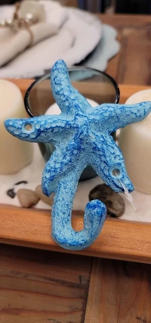 Starfish Wall Towel Hook Coat Rack Cast Iron Light Blue Nautical Seaside Beach