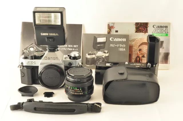 Canon AE-1 Program Schwarz + Neu Fd 50mm + Motor Drive Ma + 188A Aus Japan #915