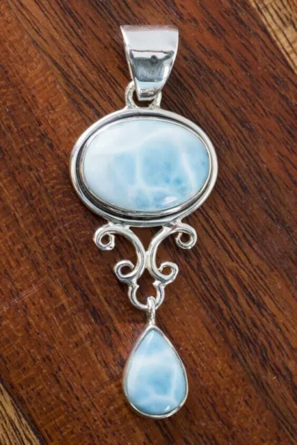 Fine Caribbean Larimar Gemstone 925 Sterling Silver Handmade Gift Pendent MO2331