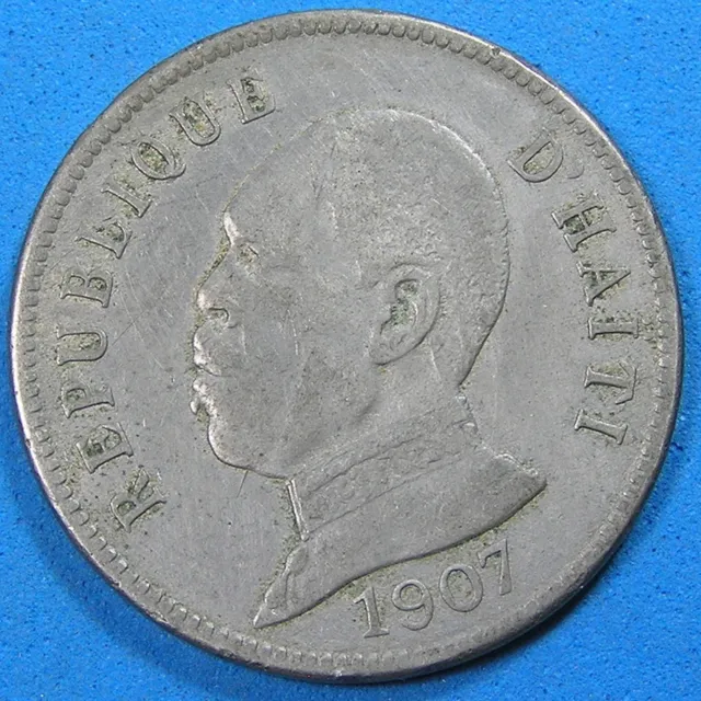 1907 Haiti 50 Centimes Coin KM-56, 29 mm