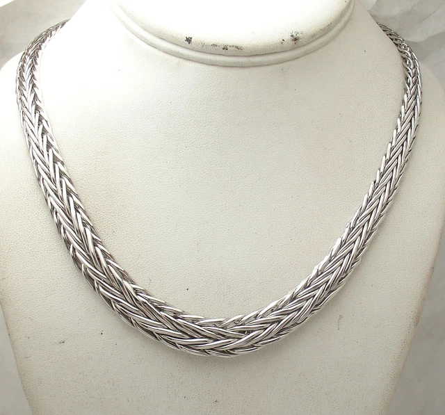 QVC Textured Round Spiga Wheat Chain Bracelet Necklace Real 925
