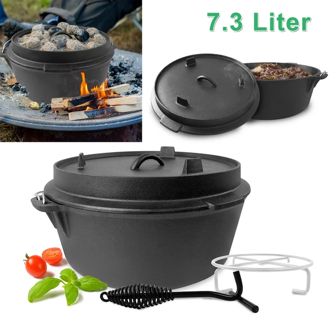7,3 Liter Dutch Oven Gusseisen Kochtopf Schmortopf mit Deckelheber BBQ Gusstopf
