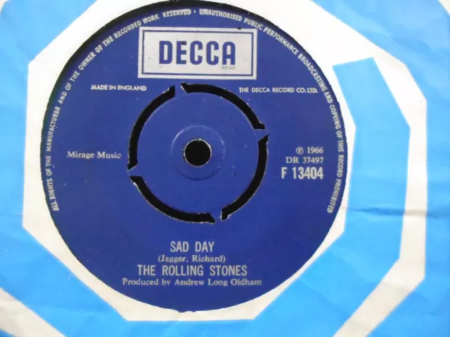 THE ROLLING STONES " SAD DAY  " Or. UK DECCA  EX+ COND. IN Or. SL.