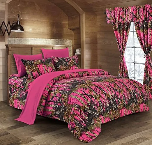 Hi Viz Hot Pink Camo Sheet Set!! Queen Size Bedding 6 Pc Camouflage No Comforter