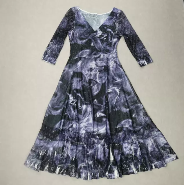 Komarov Dress Medium Long Blue Crepe Lace Ombre Watercolor