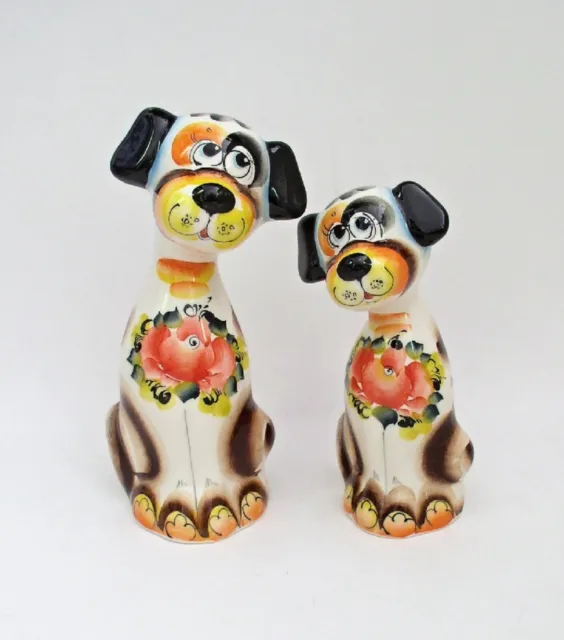 SET OF 2 CERAMIC Dalmatian PUPS FIGURINES Russian Gzhel MAJOLICA Dog Figurines