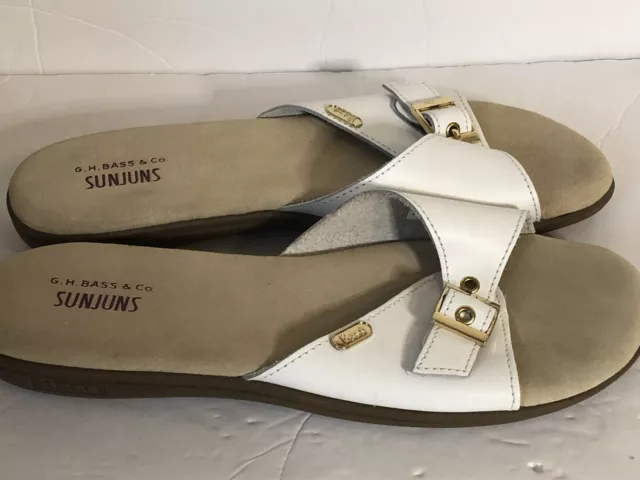 G.H. Bass & Co Sunjuns Mandy White Leather Sandals Womens 11 M Strap Buckle