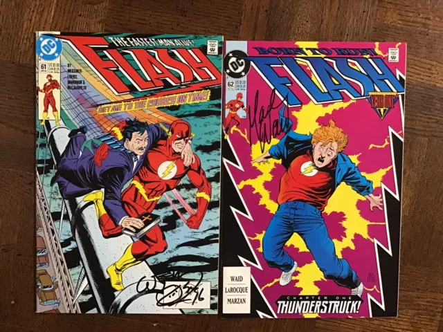 The Flash #61 62 DC Comics: May 1991: VF+ SIGNED By MESSNER-LOEBS & MARK WAID