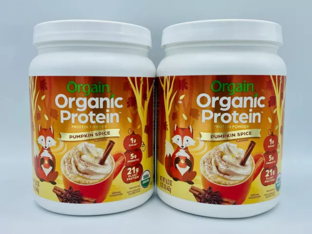 2X Orgain Organic Protein Powder Pumpkin Spice Plant Based, 1.02 lbs EX: 4-26-24