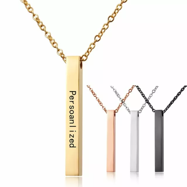 Stainless Steel 4 Sides Personalized Name Custom Engraved Pendant Necklace New