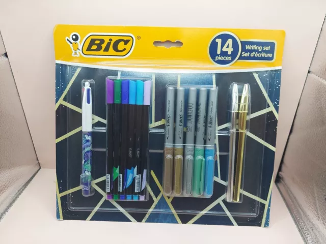 BiC 14-teiliges metallisches gemischtes Stift-Set - 4 Farben Kugelschreiber/Filzspitzen/Perm-Marker