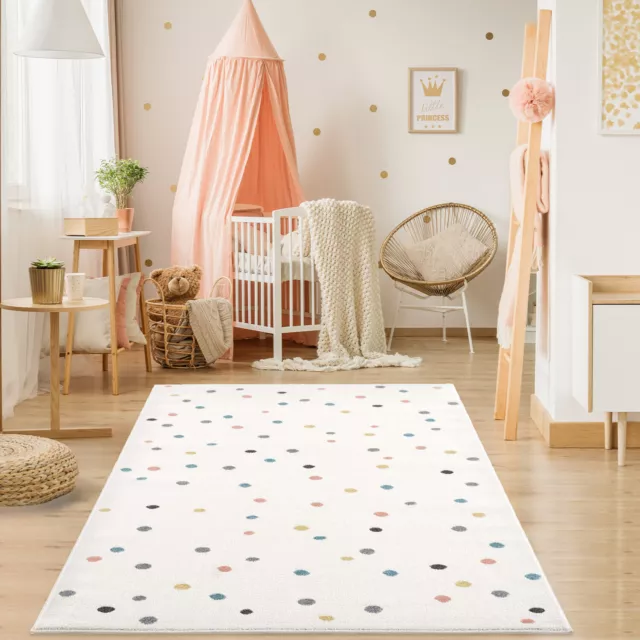 Tapis Chambre D'Enfants - Cream - de Jeu Multicolore Points à Poils Ras pour