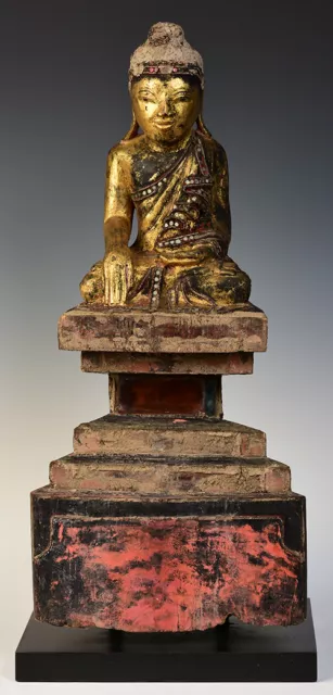 Early 19th Century, Early Mandalay, Antique Tai Yai Burmese Wooden Seated Buddha