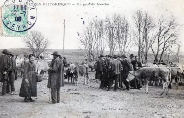 Cpa 12 L'aveyron Pittoresque Un Coin Du Marche (Belle Animation Top