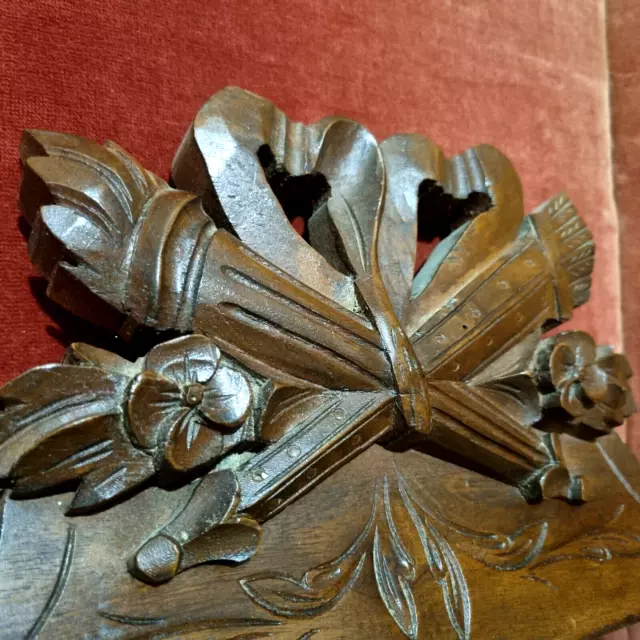 Bow ribbon flower wood carving pediment - Antique French architectural salvage