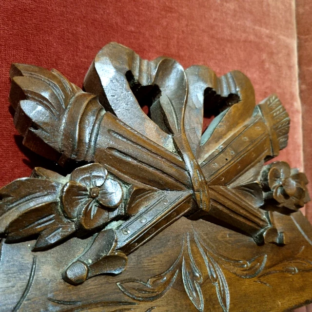 Bow ribbon flower wood carving pediment - Antique French architectural salvage