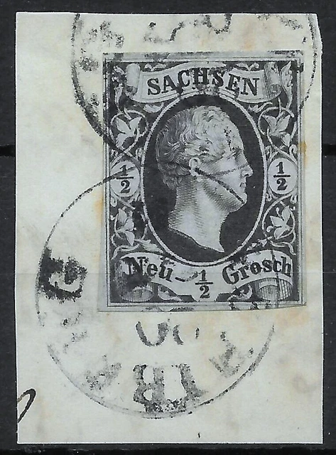 Sachsen 1851 . MiNr.3b . 1/2 Ngr . BPP BEFUND . K1 FREIBERG