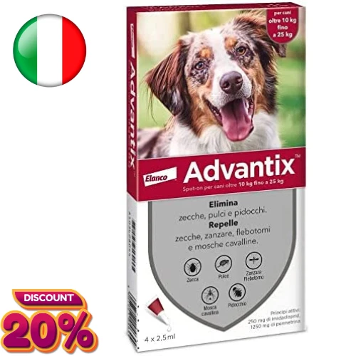 4 Pipette Advantix Bayer Spot-on per cani 10 - 25 kg antiparassitario antipulci