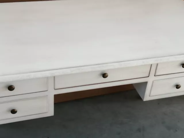 Scrivania Scrittoio In Legno Shabby Chic 5 Cassetti Bianco Anticato 2