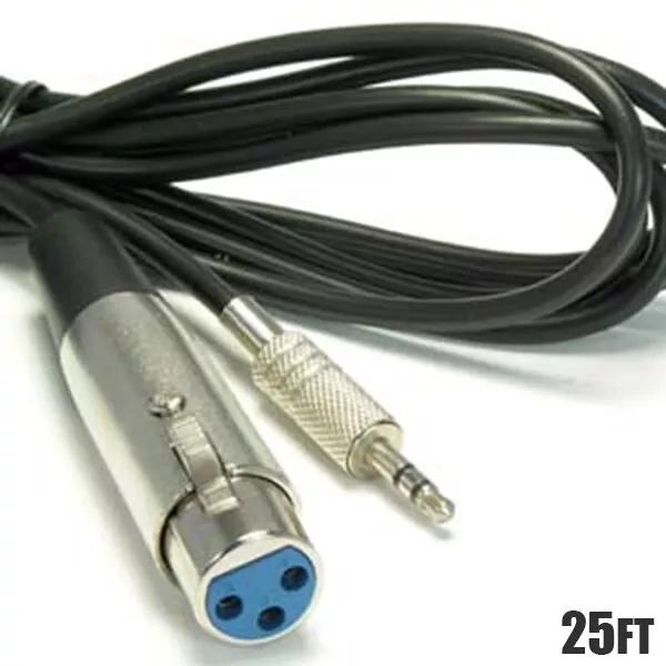 25FT XLR 3 Pin Female to 3.5mm Stereo TRS Male Balanced Microphone Audio Cable