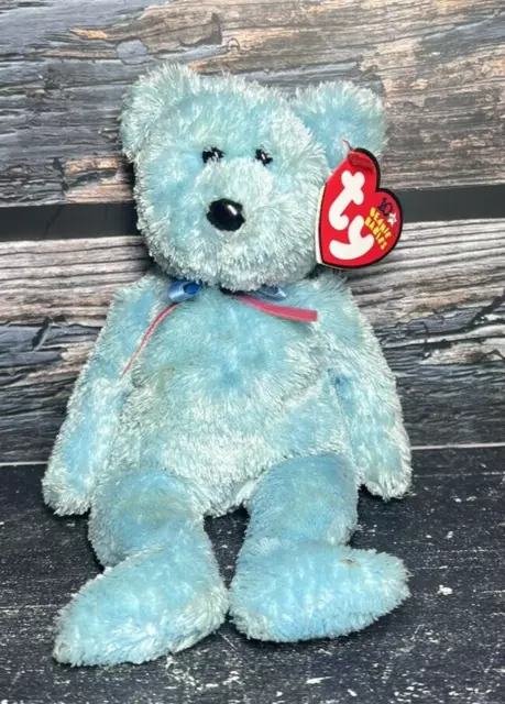 2002 Rare & Retired Ty Beanie Baby~Sherbet The Easter Teddy Bear(Blue) 8"