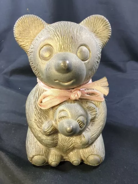 Vintage Godinger Teddy Bear Mama & Baby Steel Metal White Silver Piggy Bank