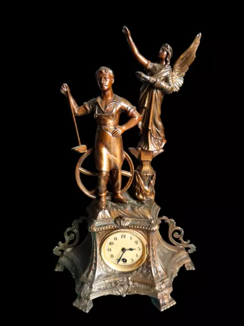 Orologio Antico Da Camino Tavolo Antimonio Francia Con Scultura Mitologica 800