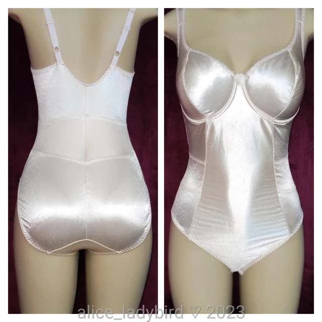 SILKY Vintage Second Skin SATIN Girdle BODYSUIT Panty NYLON Stretch Bra L 38-40