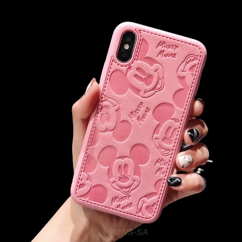 Coque Etui souple en Simili/Cuir pour iPhone X/XS Minnie Mickey Mouse (Rose) ++