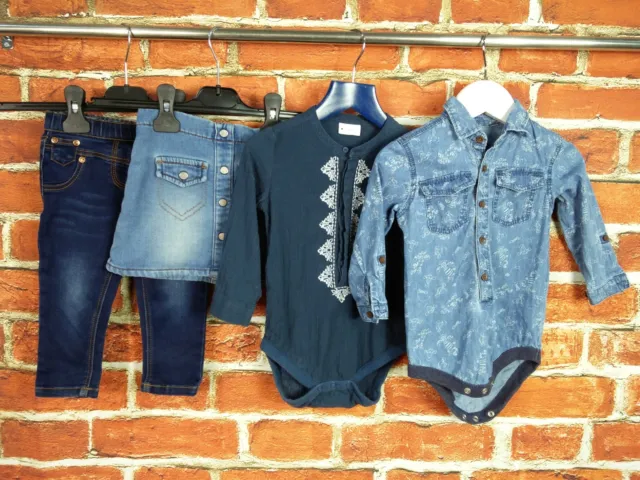 Baby Girl Bundle Age 9-12 Months Next George Denim Set Skirt Jeggings Top 80Cm