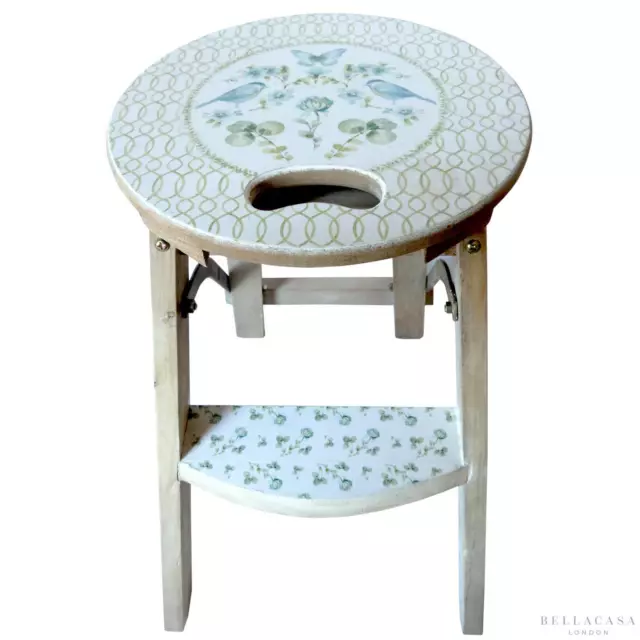 Handmade Wooden Stool with Shabby Chic Floral Bird Print Design
