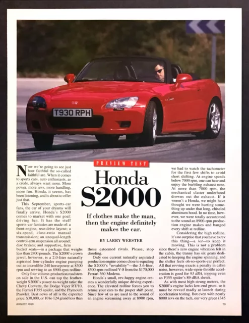 1999 Honda S2000 Convertible Road Test Technical Data Photos Review Article