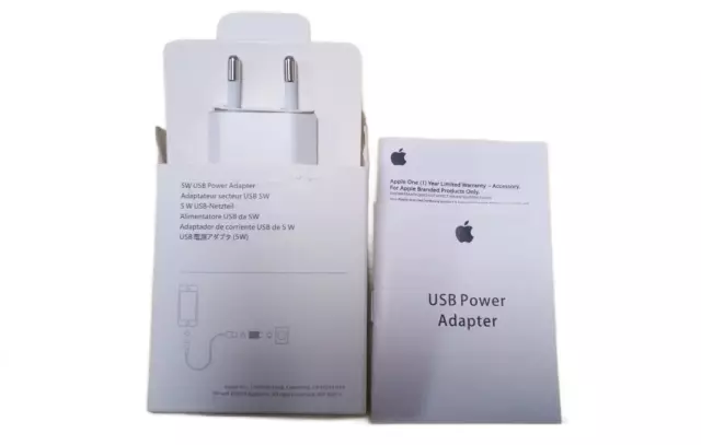 Lote 5 Cargadores pared puertos USB-A 5W Apple iPhone MGN13ZM/A en caja abierta