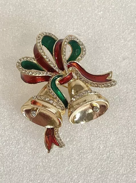 Avon Christmas Bells 2015 Red/Green Brooch Pin