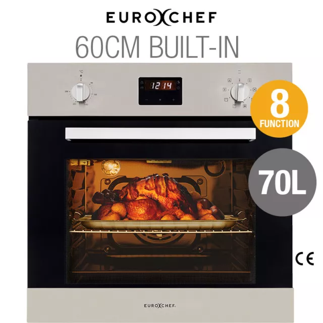EUROCHEF 60cm Fan Forced Electric Wall Oven 8 Function Grill Touch Control